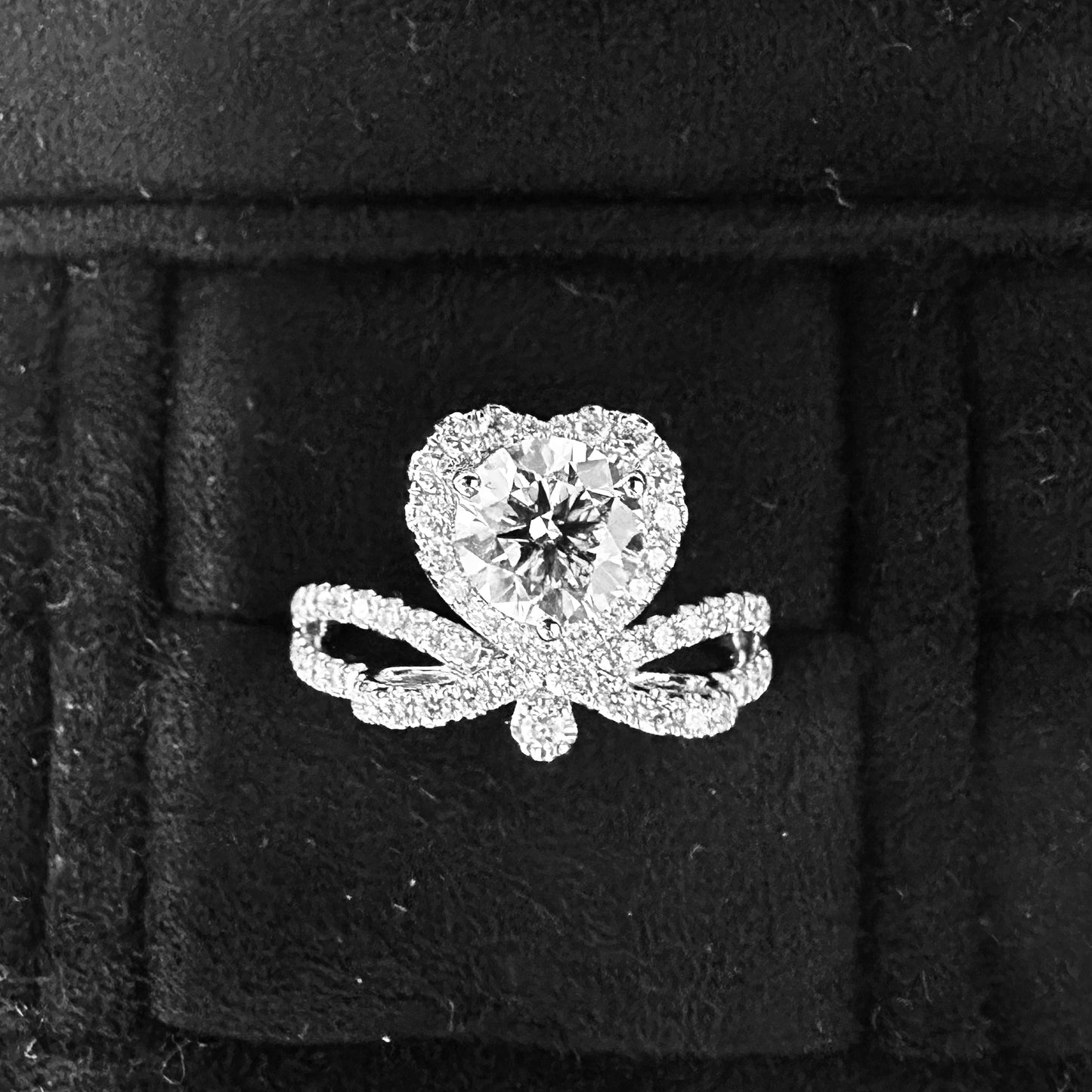 Lab Grown Diamond Ring | heart and bow design | 18k white gold ring | IGI certified diamond