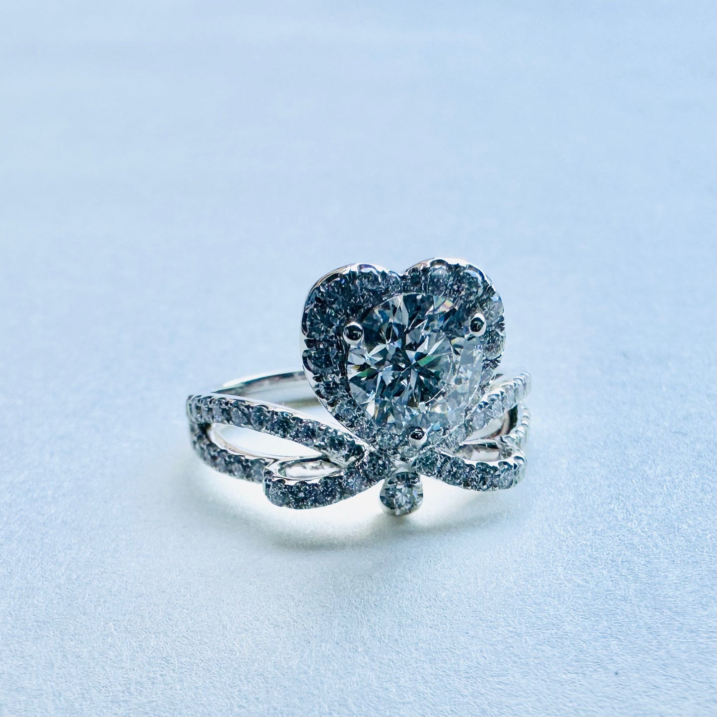 Lab Grown Diamond Ring | heart and bow design | 18k white gold ring | IGI certified diamond