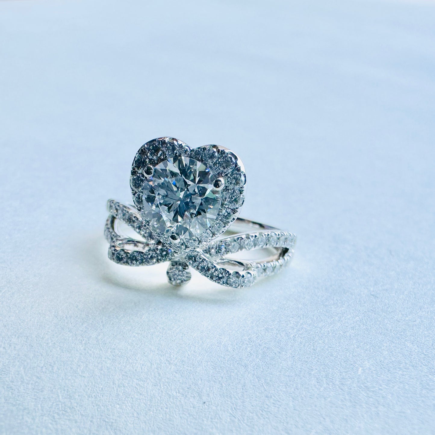Lab Grown Diamond Ring | heart and bow design | 18k white gold ring | IGI certified diamond